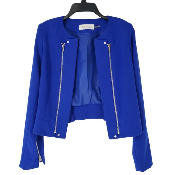 Calvin Klein Jackets & Blazers - Calvin Klein Womens Open Front Jacket Royal Blue Lined Zippers Petites 2P